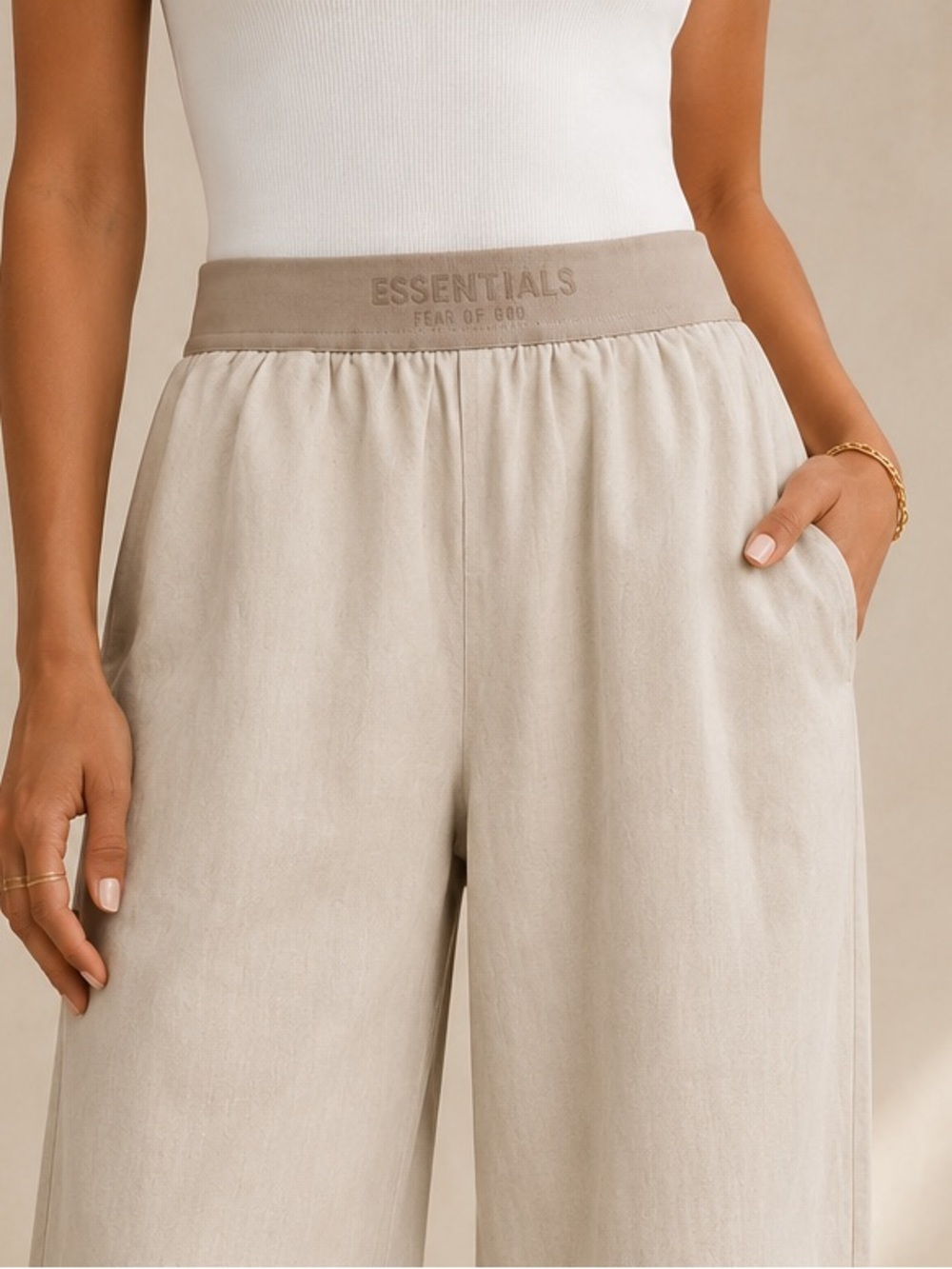 Fear of God Essentials Cream Wide-Leg Pants XS - Picture 2 of 6